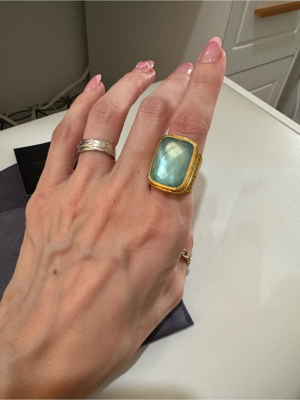 Julie Vos Gold-Plated Ring with Aquamarine Stone
